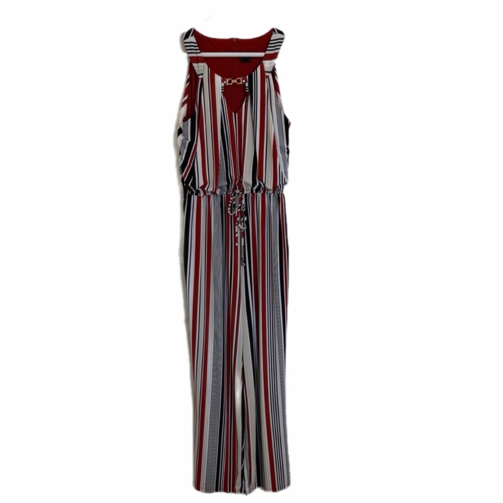 Enfocus Studio Red and Black Striped Jumpsuit